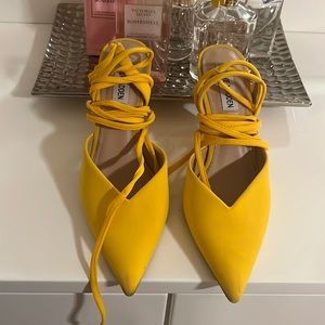 Yellow lace up sandals high heels